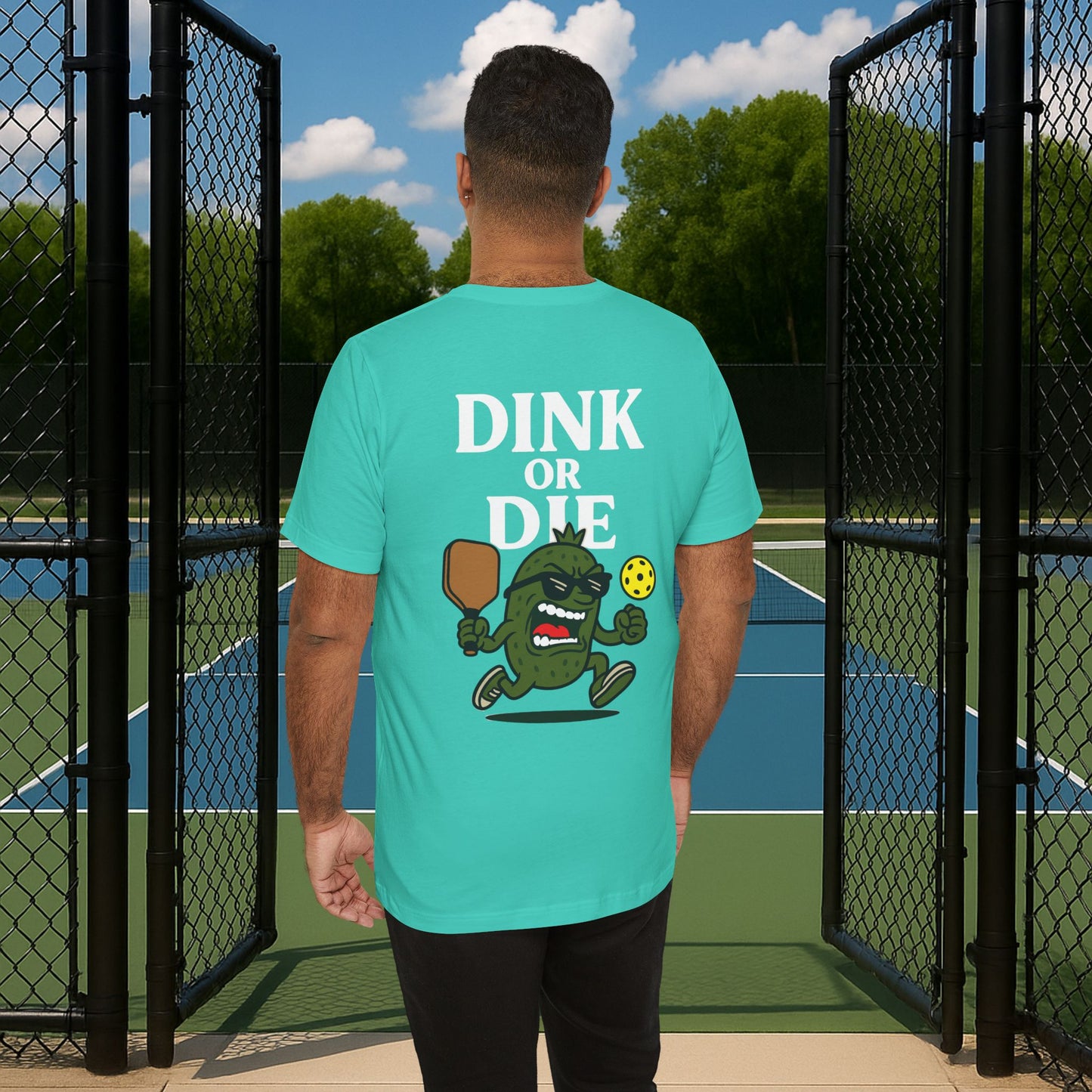 green dink or die men's pickleball shirt – back print worn