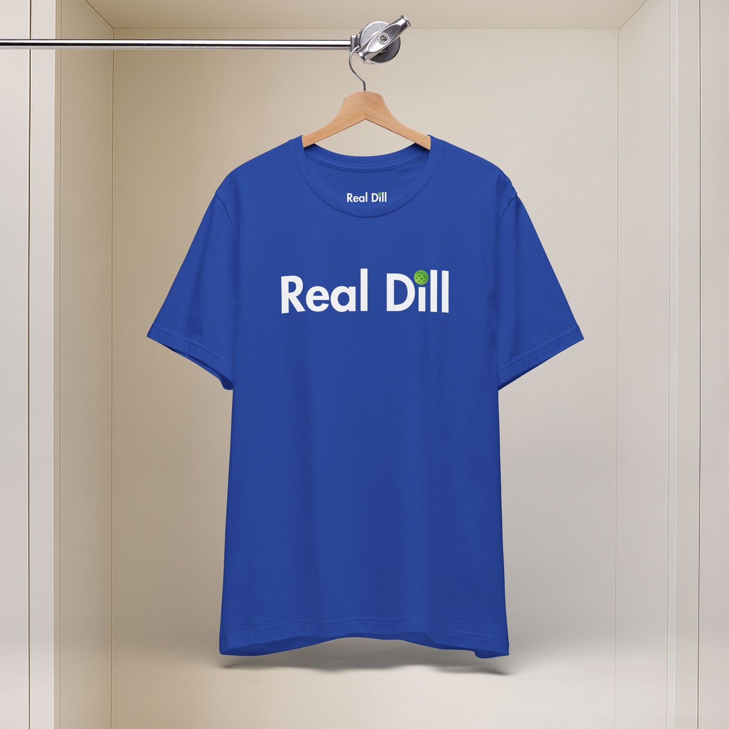 blue i'm kind of a big dill pickleball shirt – hanging front view