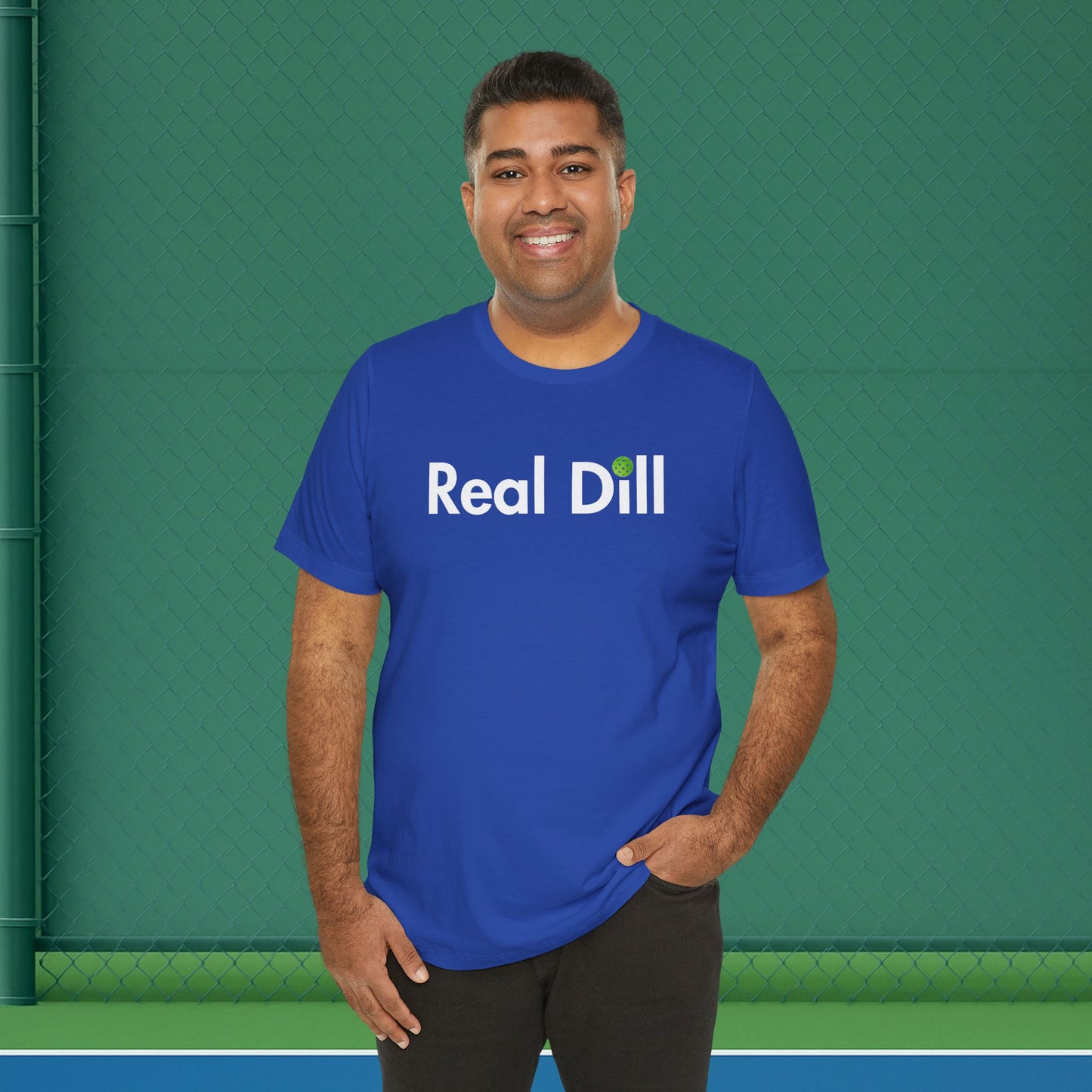 blue men's sarcastic pickleball shirt – i'm kind of a big dill front view