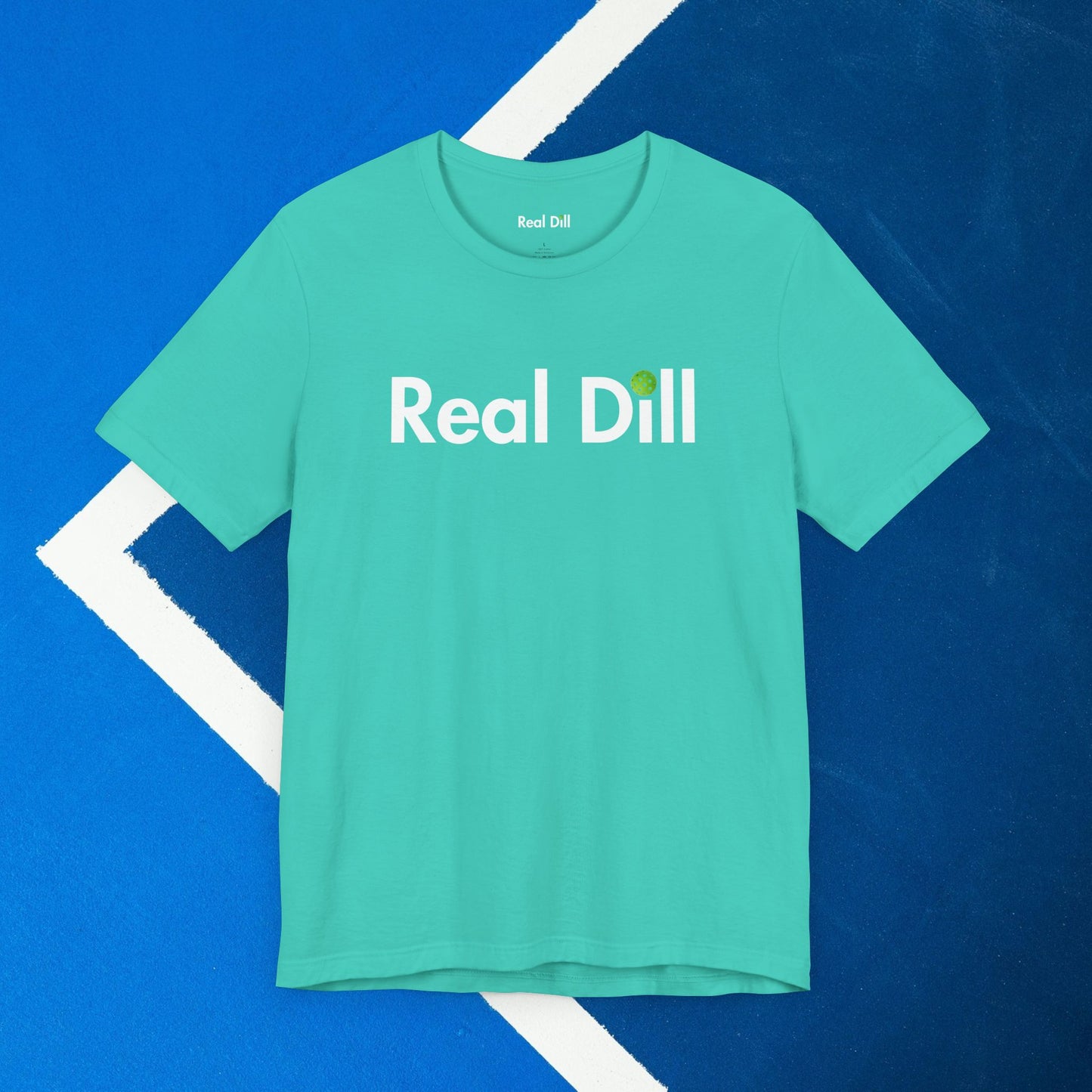 green real dill logo pickleball shirt – front flat lay view