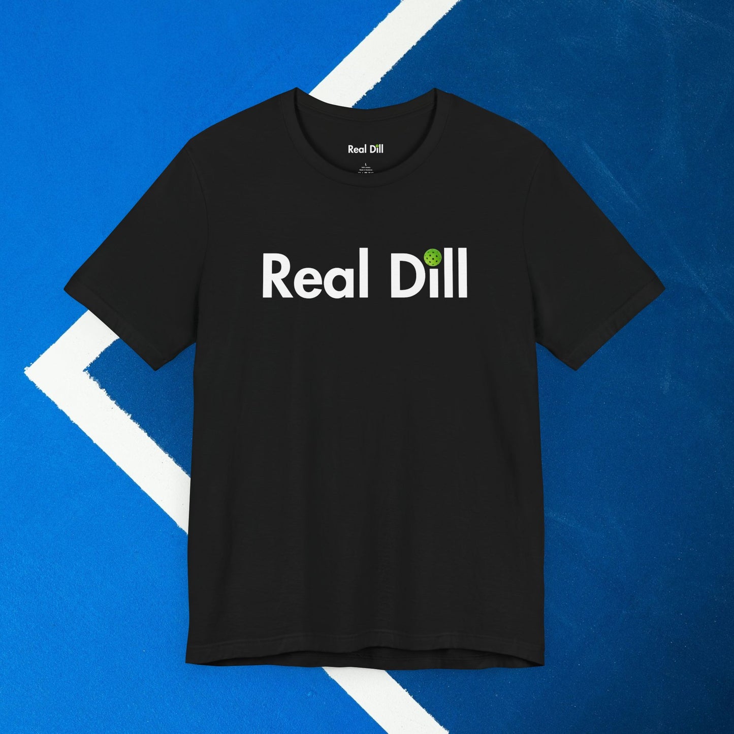 black real dill logo pickleball shirt – front flat lay view