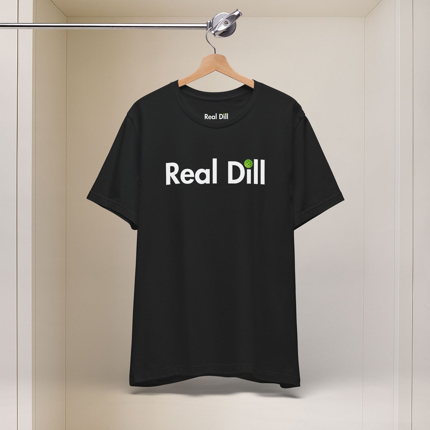 black i'm kind of a big dill pickleball shirt – hanging front view