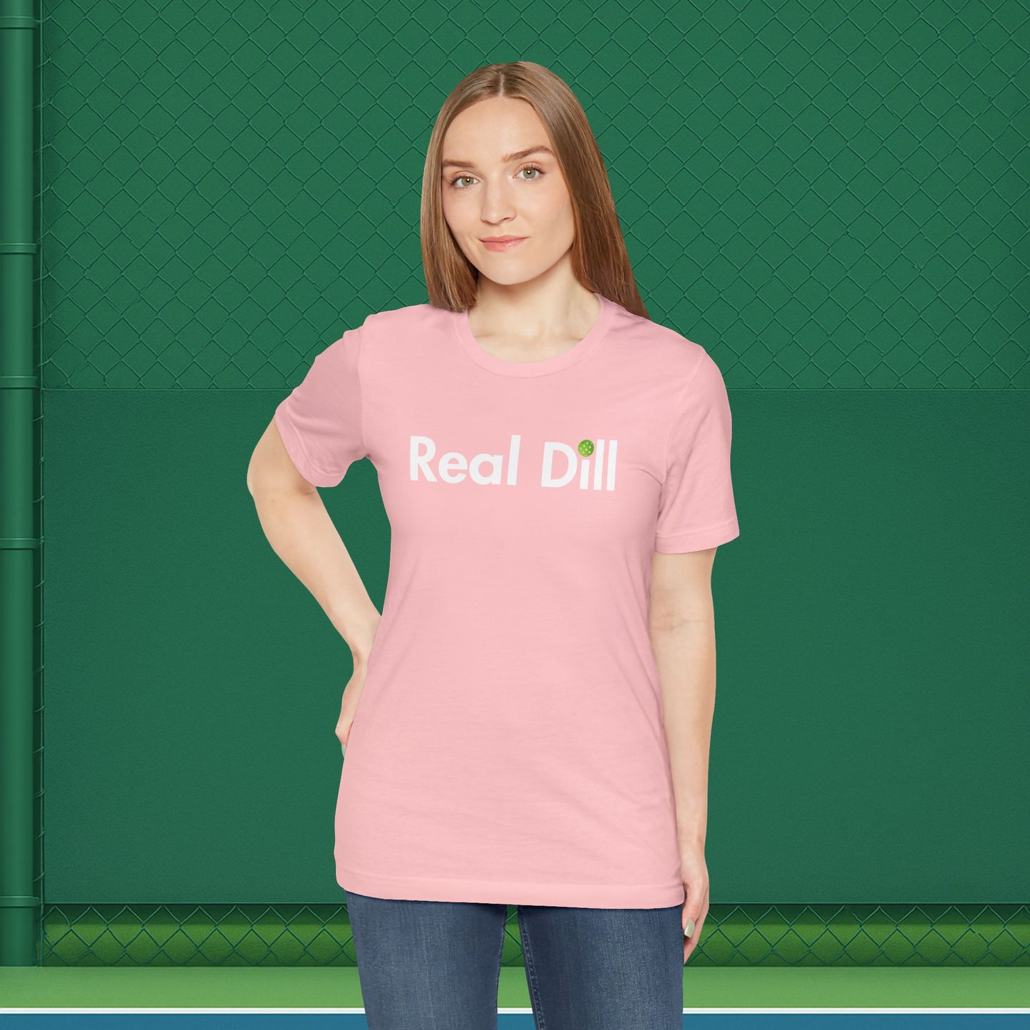 pink women's sarcastic pickleball shirt – i'm kind of a big dill front view