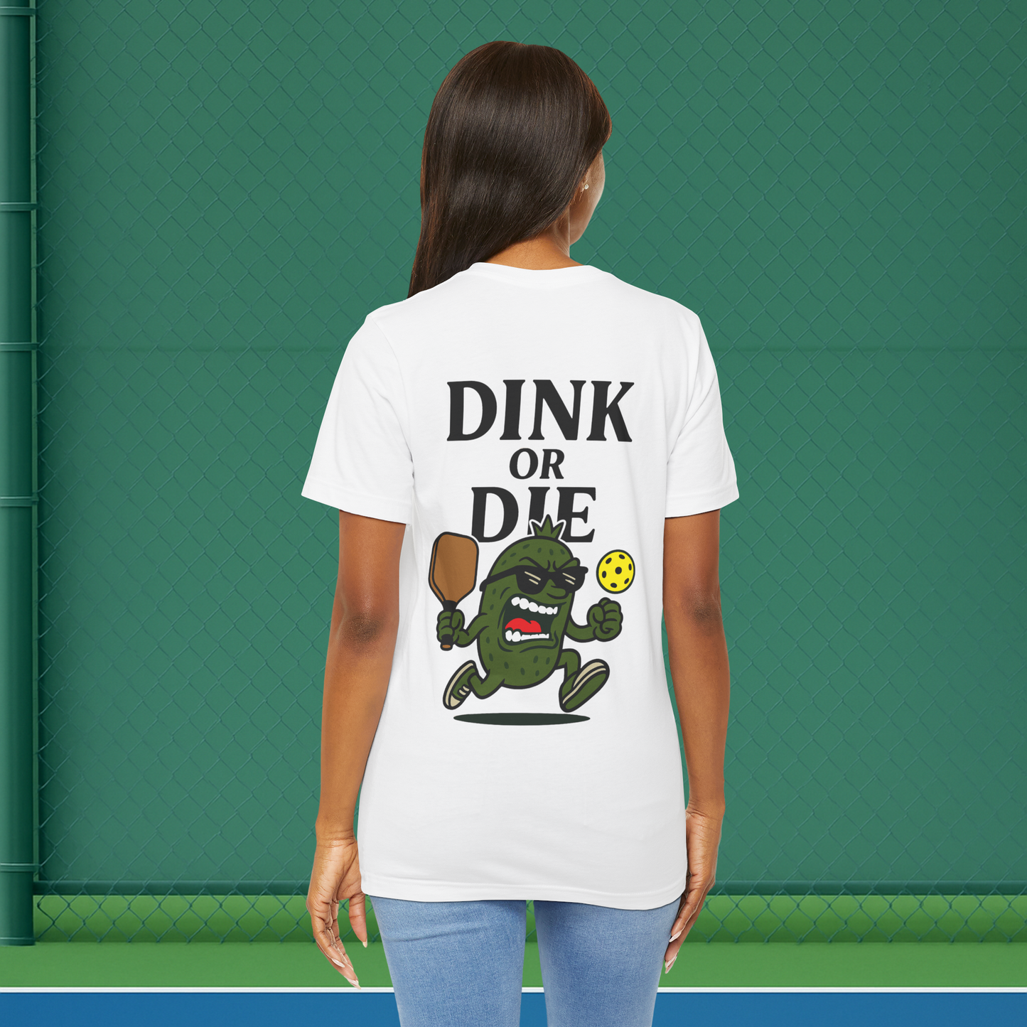 white dink or die women's pickleball shirt – back print worn