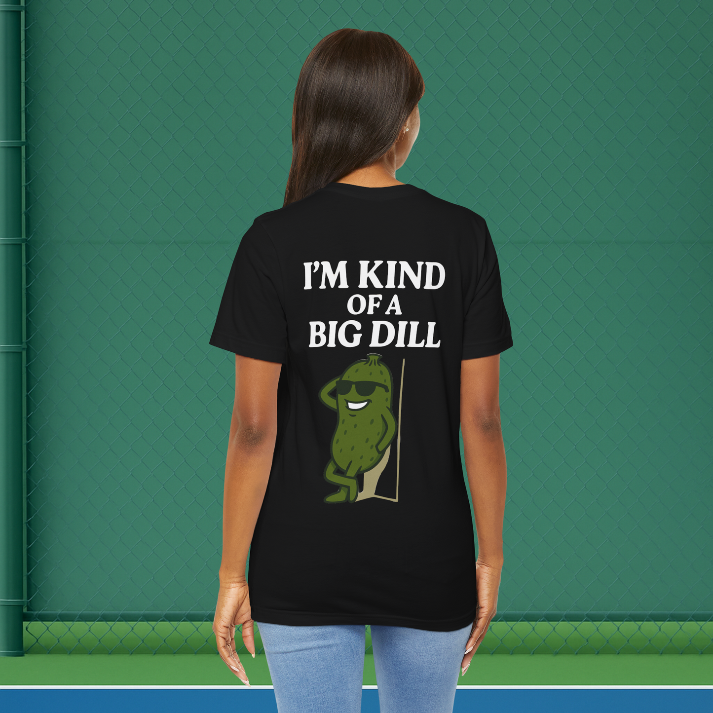 black im kind of a big dill women's pickleball shirt – back print worn
