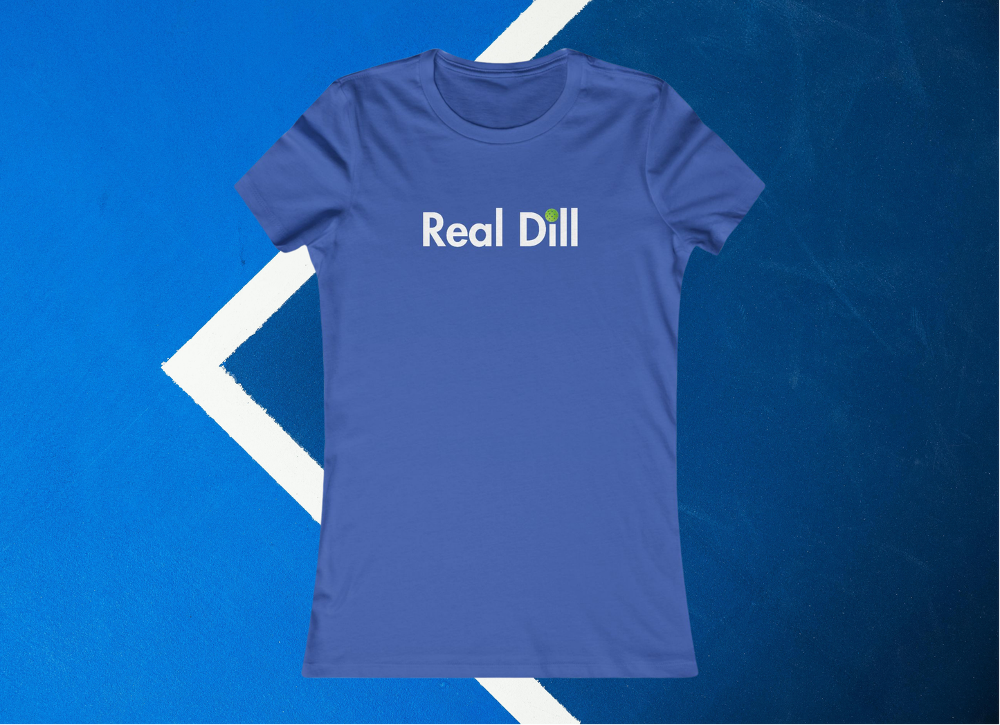 blue real dill logo pickleball shirt – front flat lay view