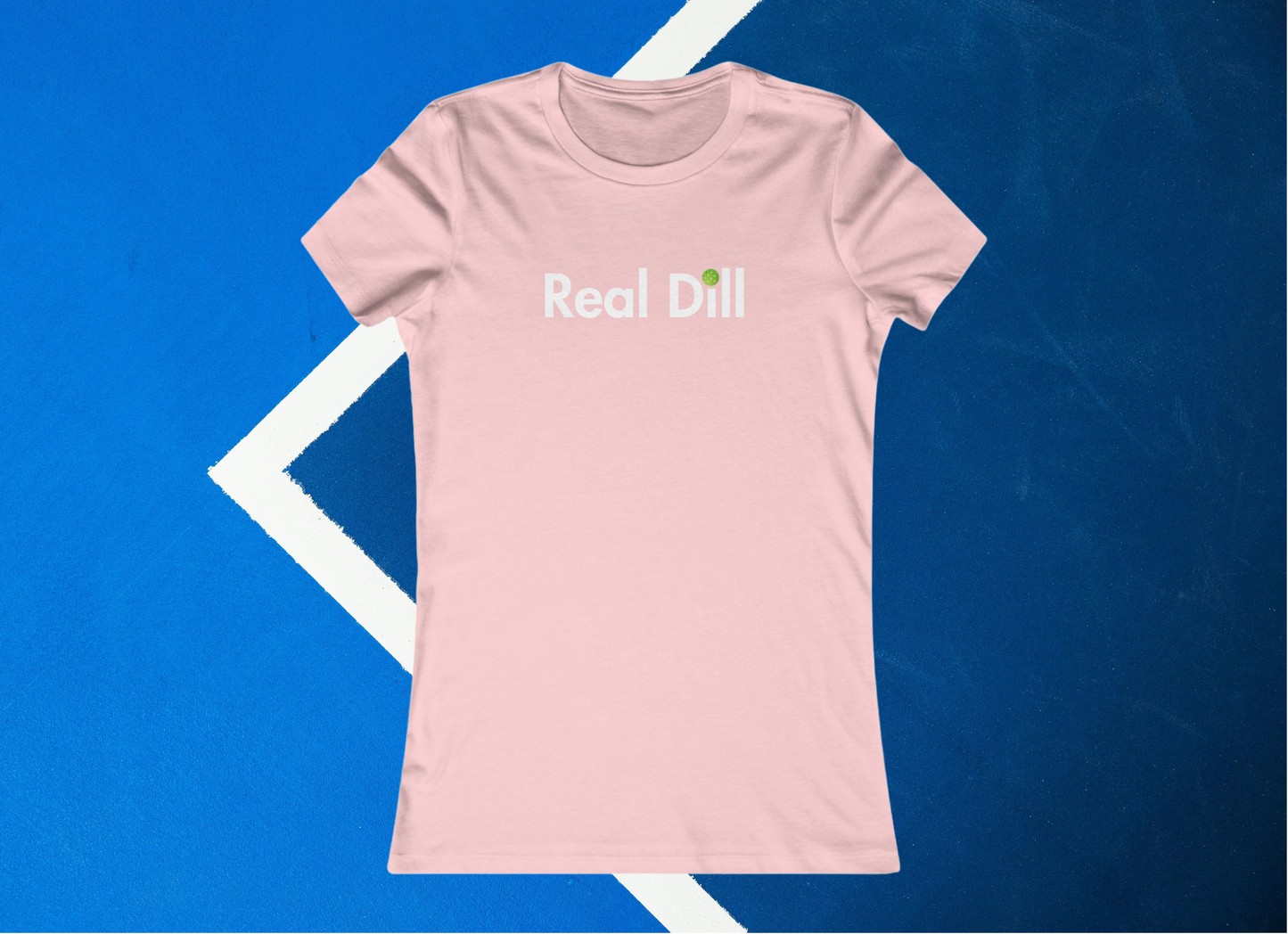 pink real dill logo pickleball shirt – front flat lay view