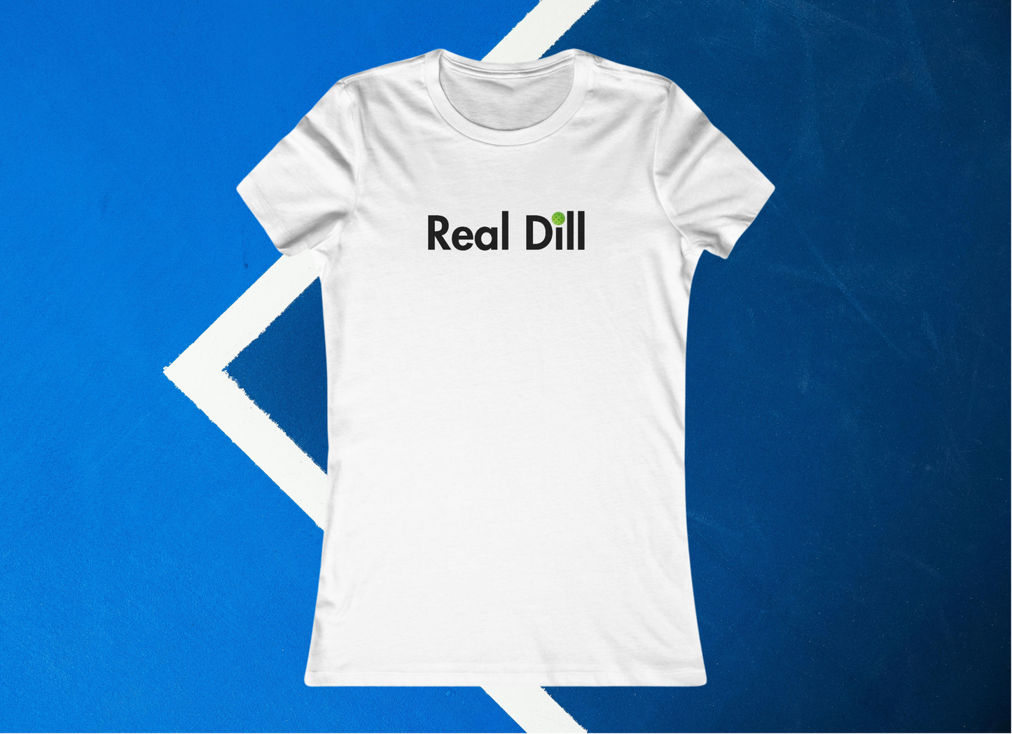 white real dill logo pickleball shirt – front flat lay view