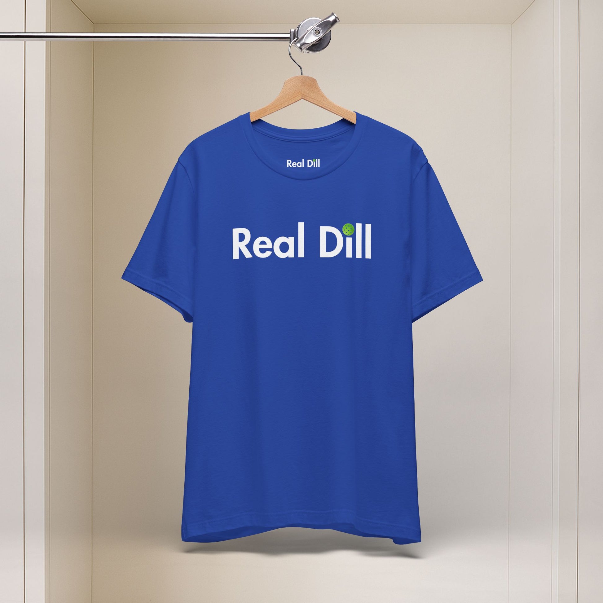 blue i'm kind of a big dill pickleball shirt – hanging front view
