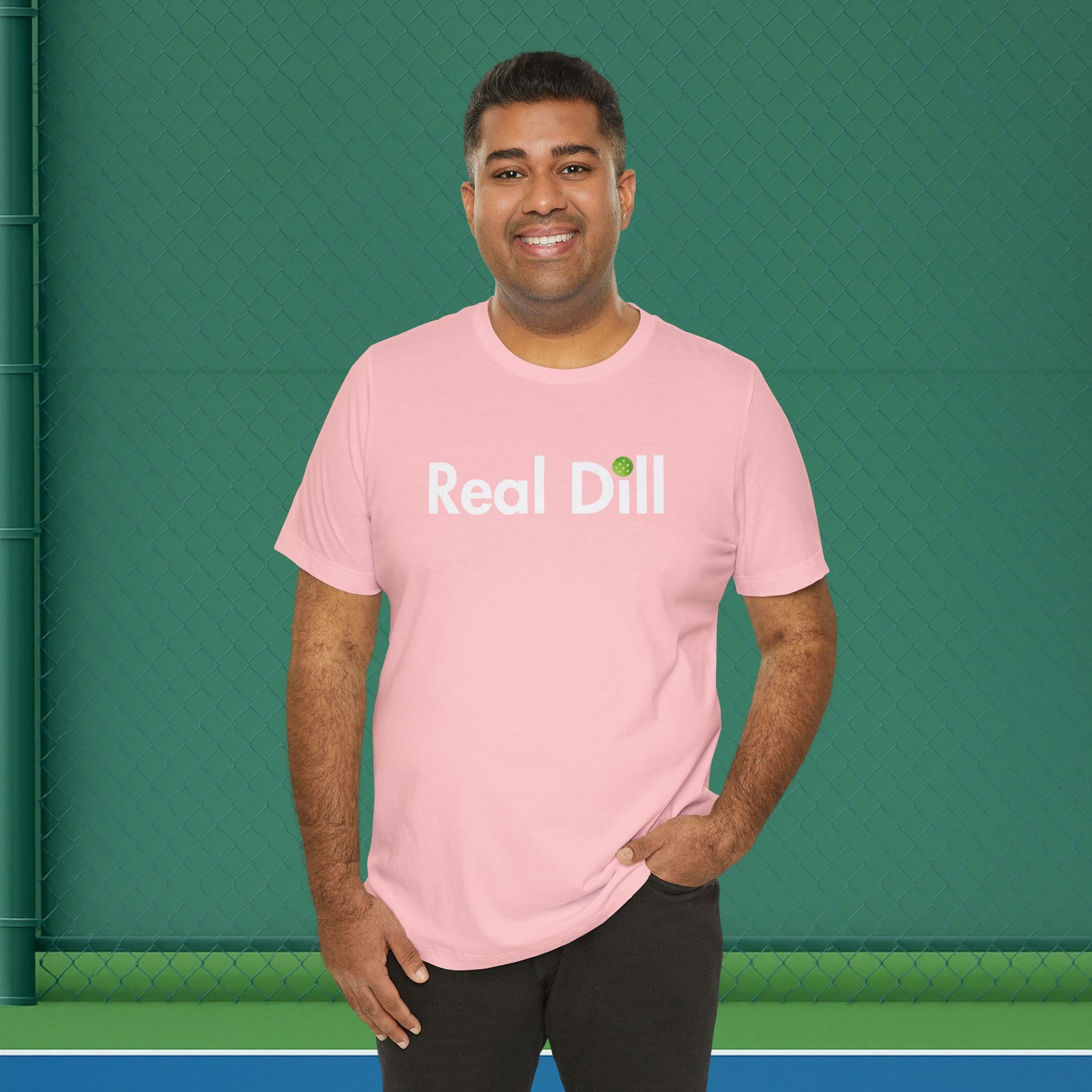 pink men's sarcastic pickleball shirt – i'm kind of a big dill front view