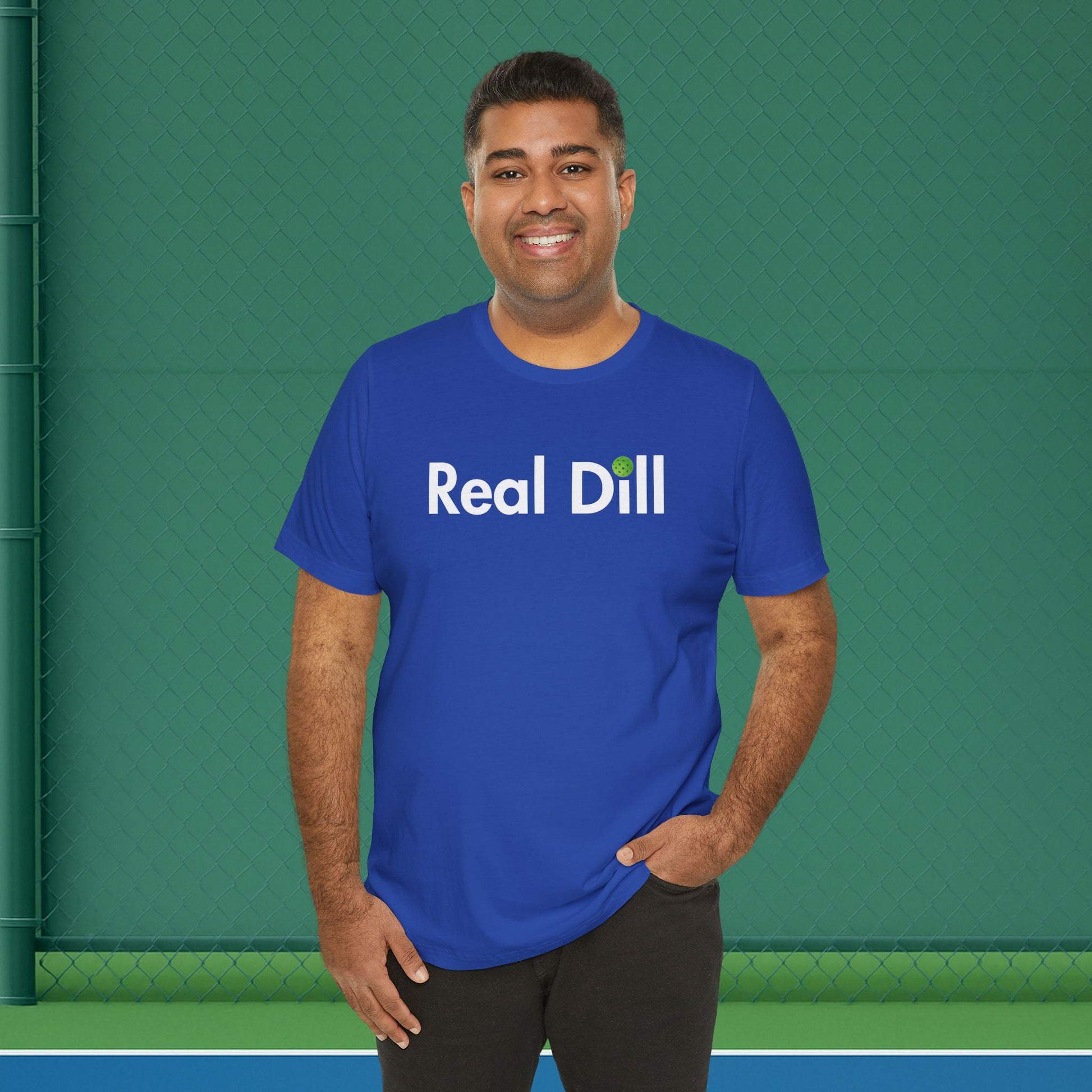 blue men's sarcastic pickleball shirt – i'm kind of a big dill front view