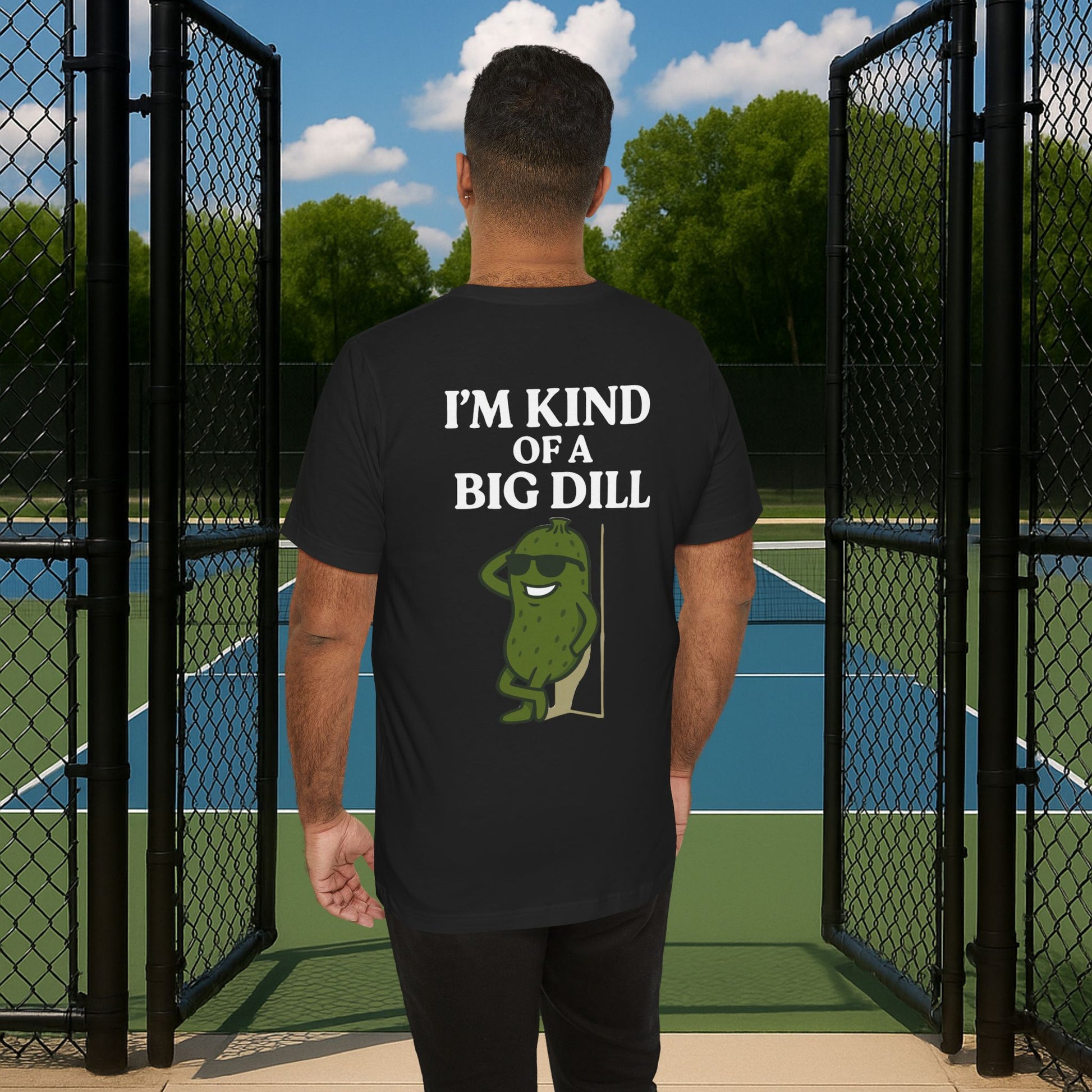 black i'm kind of a big dill men's pickleball shirt – back print worn
