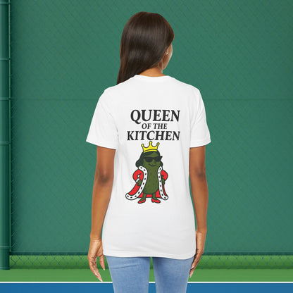 white queen of the kitchen women's pickleball shirt – back print worn