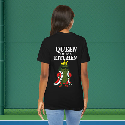 black queen of the kitchen women's pickleball shirt – back print worn