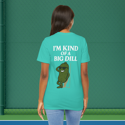 green im kind of a big dill women's pickleball shirt – back print worn