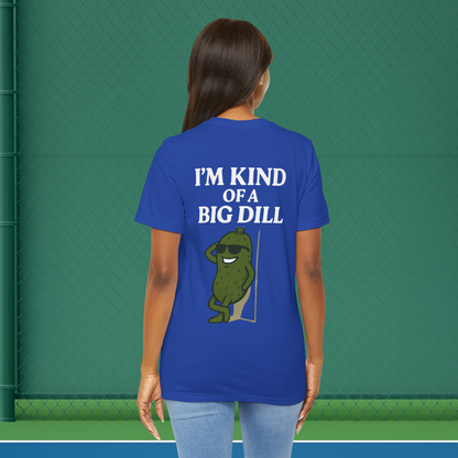 blue im kind of a big dill women's pickleball shirt – back print worn