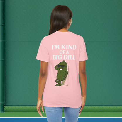pink im kind of a big dill women's pickleball shirt – back print worn