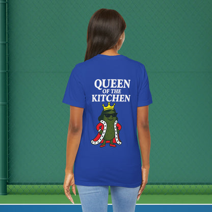 blue queen of the kitchen women's pickleball shirt – back print worn
