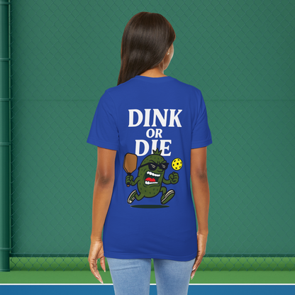 blue dink or die women's pickleball shirt – back print worn