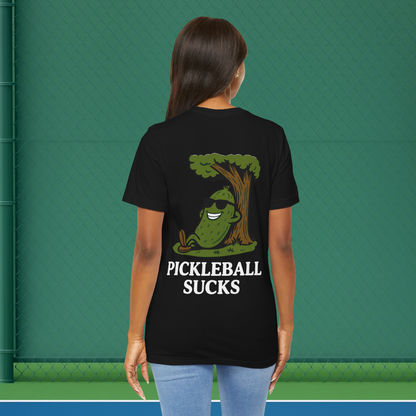 black pickleball sucks women's pickleball shirt – back print worn