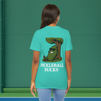 green pickleball sucks women's pickleball shirt – back print worn