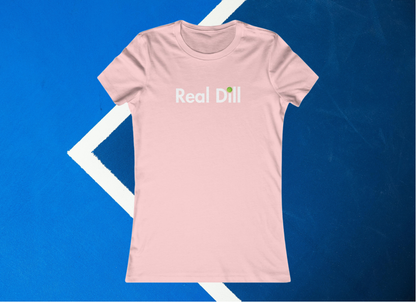 pink real dill logo pickleball shirt – front flat lay view